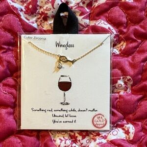 Gold Wineglass Necklace with Cubic Zirconia